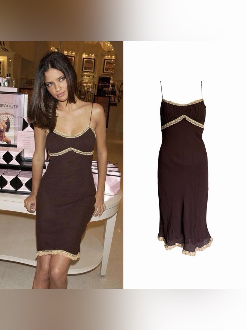 Lace Trim Silk Slip Dress As Seen On Adriana Lima